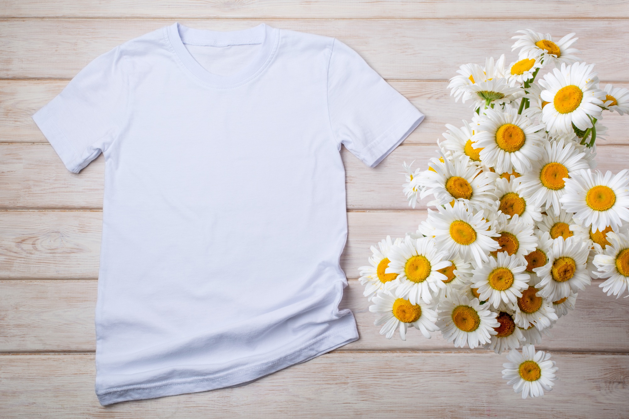 Womens white T-shirt mockup with daisy